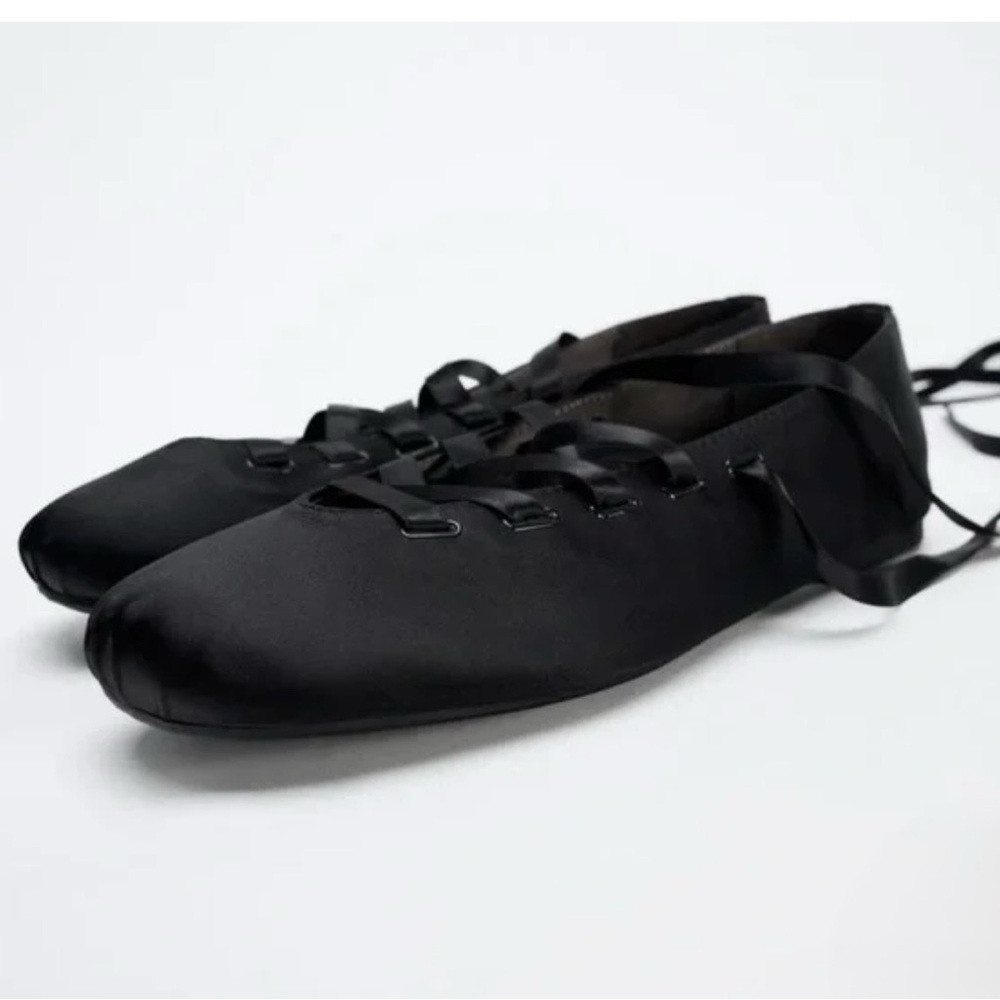 ZARA, Tied Satin Effect Fabric Ballet Flats, Laces Detail, Size 9US/40EUR - Picture 8 of 16